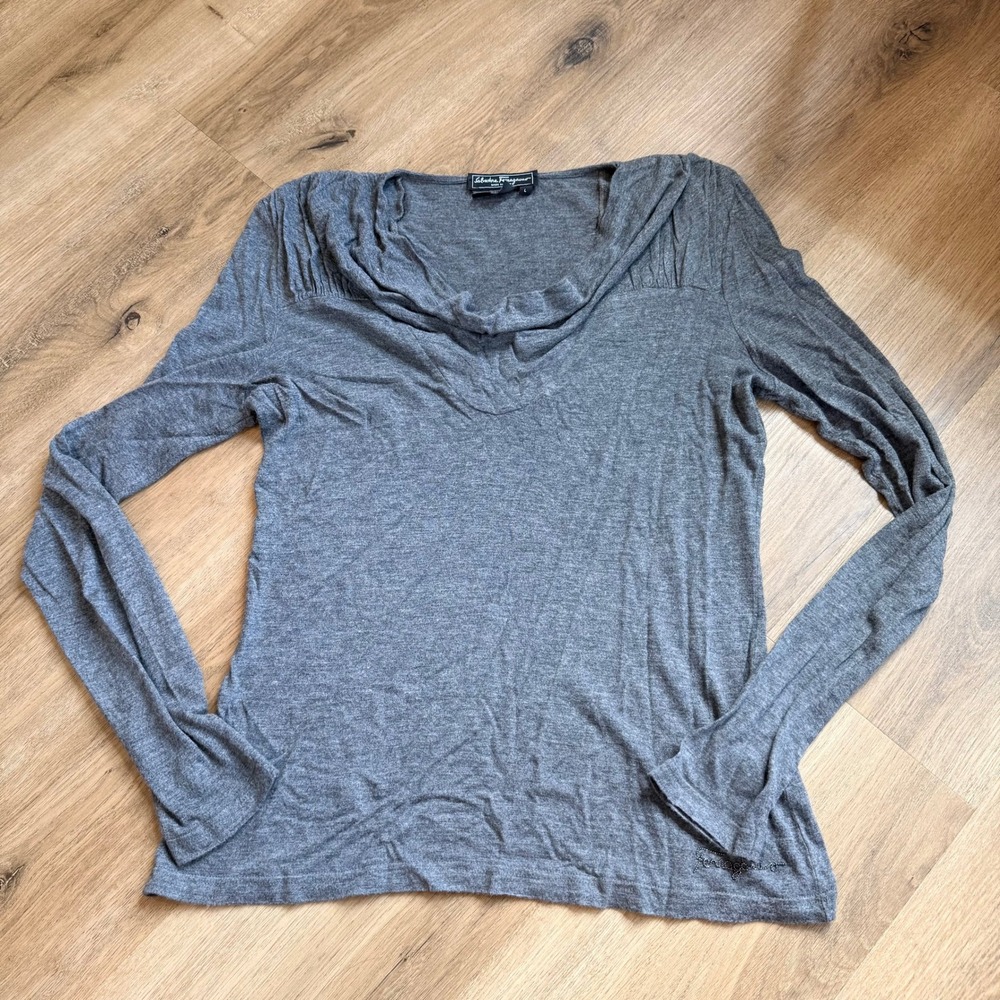 Salvatore Ferragamo Gray Cashmere Blend Cowl Neckโ Long Sleeve L Y2K Boho Luxe